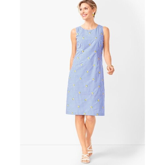 Talbots Lemons & Gingham Shift Dress in White Blue Size 10‎ - Picture 3 of 12